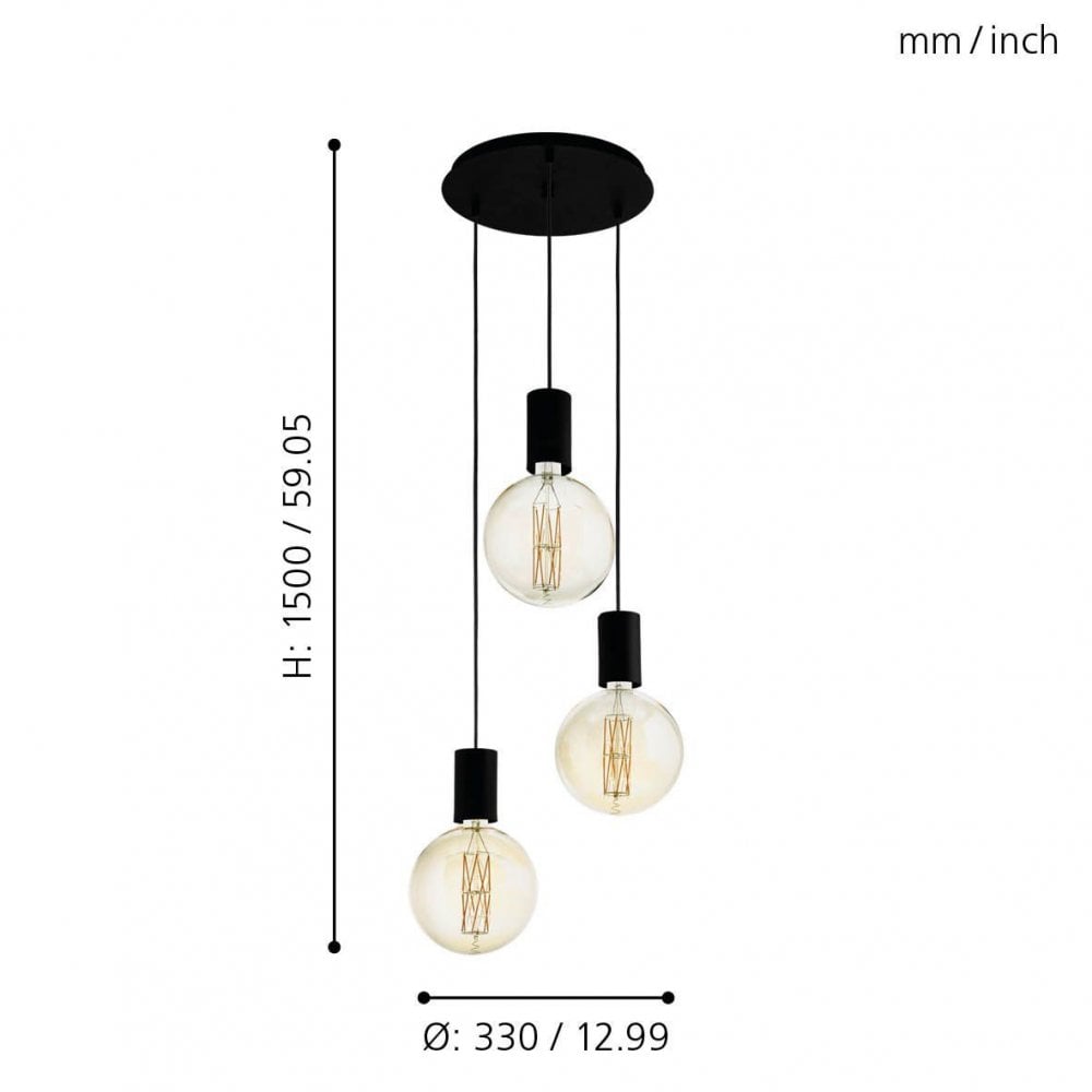 Pozueta Triple Drop Round Pendant in Black