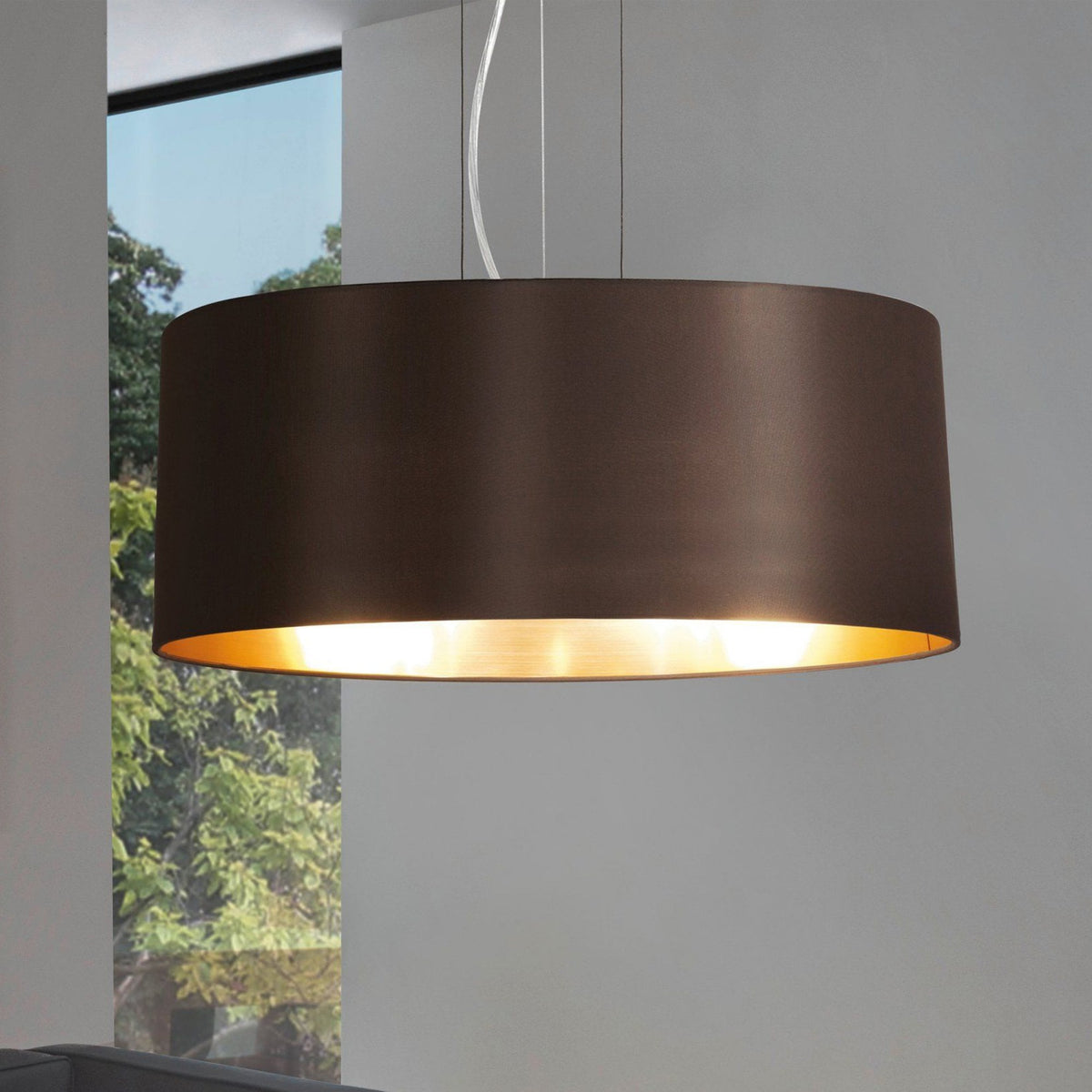 Maserlo Large Cappucino and Gold Fabric Pendant Light