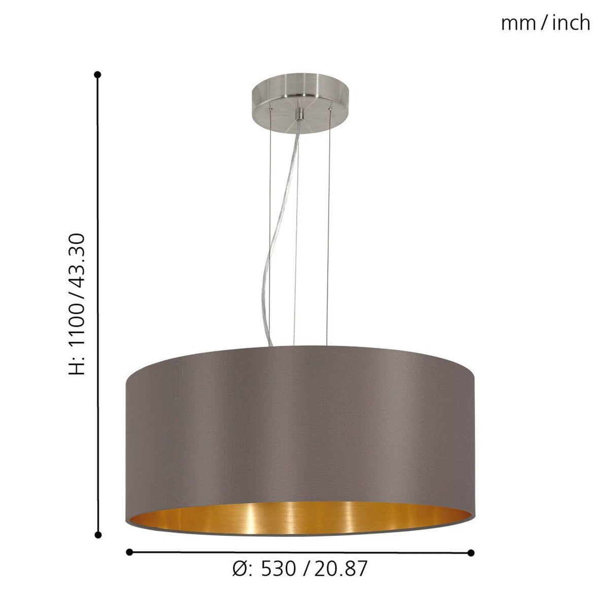 Maserlo Large Cappucino and Gold Fabric Pendant Light
