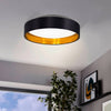Maserlo 2 LED Flush Ceiling Light in Black and Gold Fabric