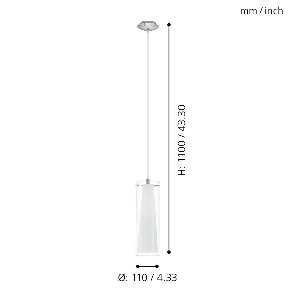 Pinto Single Drop Transparent and White Glass Pendant