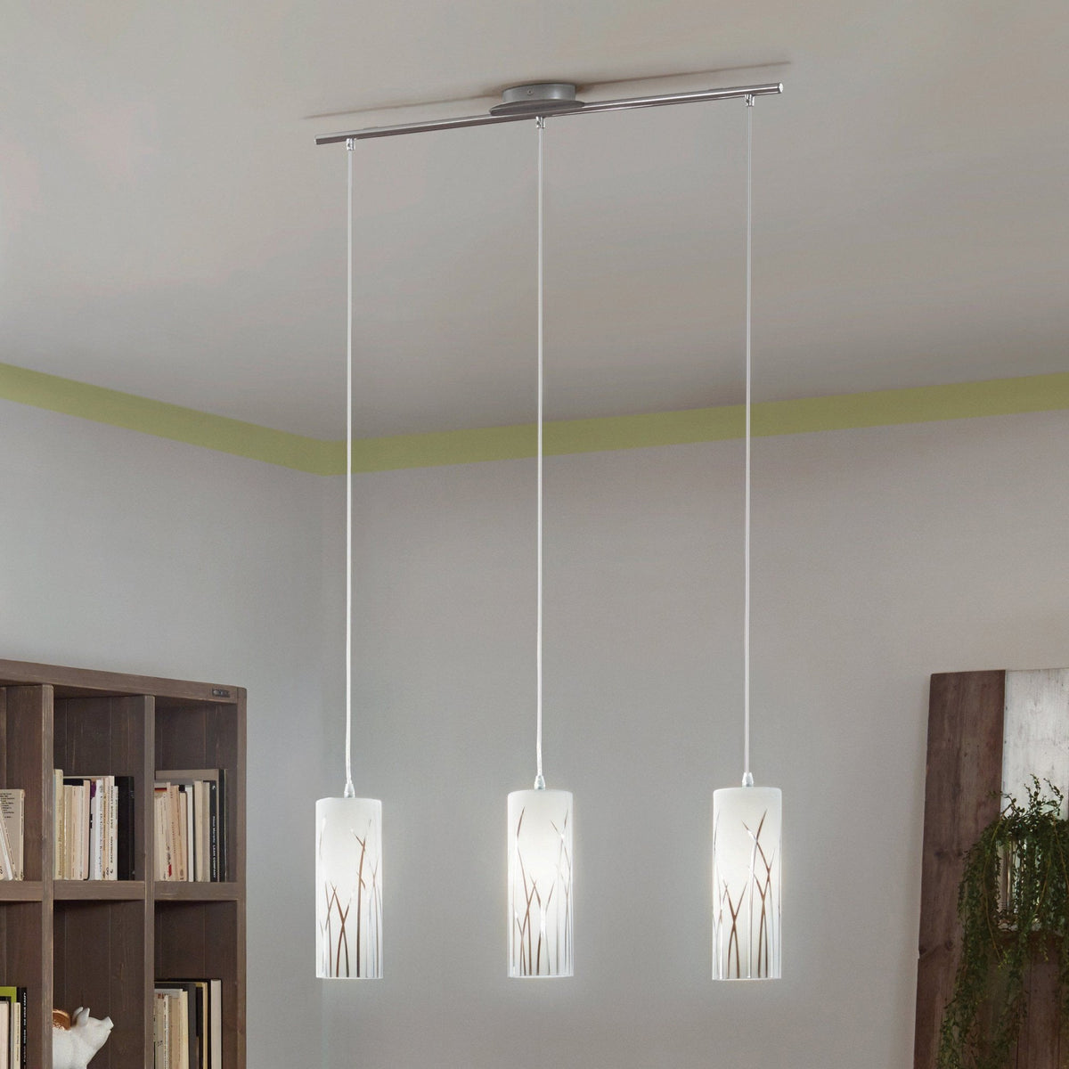 Rivato Triple White Glass and Chrome Bar Pendant Light