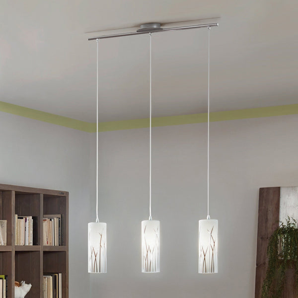 Rivato Triple White Glass and Chrome Bar Pendant Light