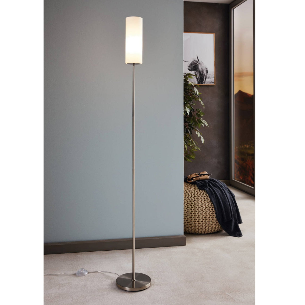 Troy 3 White Satinated Glass Floor Light