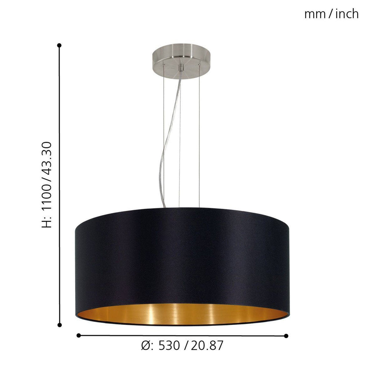 Maserlo Large Black and Gold Fabric Pendant Light