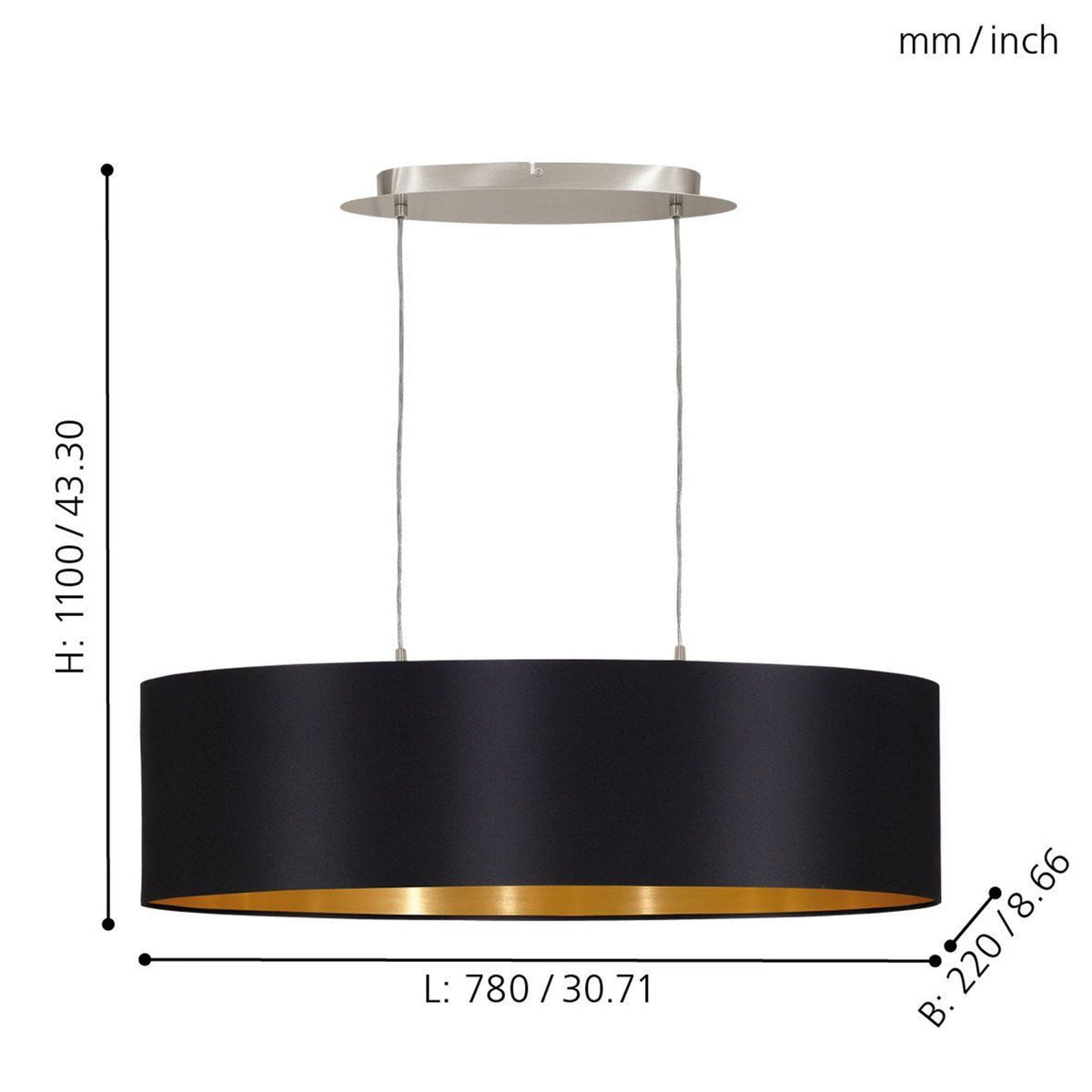 Maserlo Large Oval Black and Gold Fabric Pendant Light