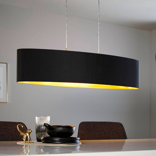 Maserlo Large 100cm Oval Black and Gold Fabric Pendant Light