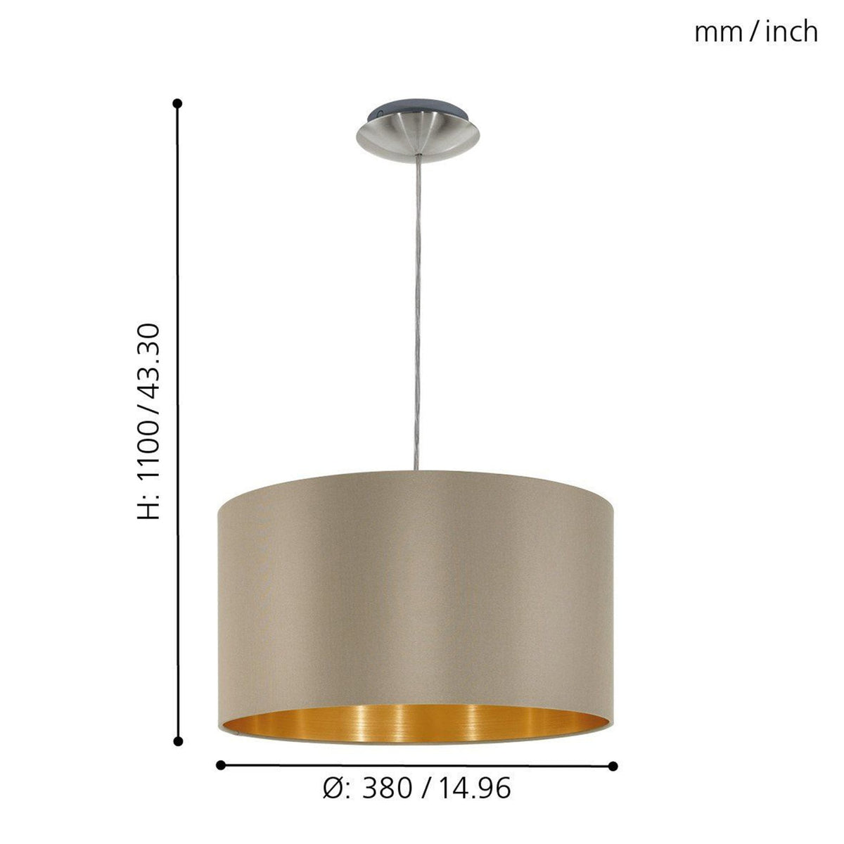 Maserlo Small Taupe and Gold Fabric Pendant Light