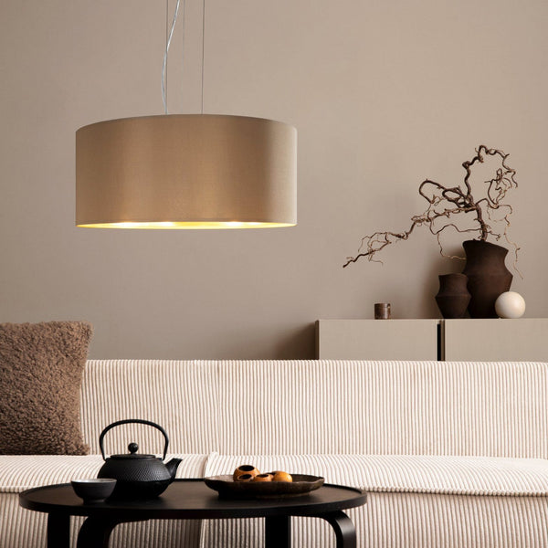 Maserlo Large Taupe and Gold Fabric Pendant Light