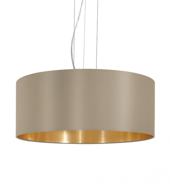 Maserlo Large Taupe and Gold Fabric Pendant Light