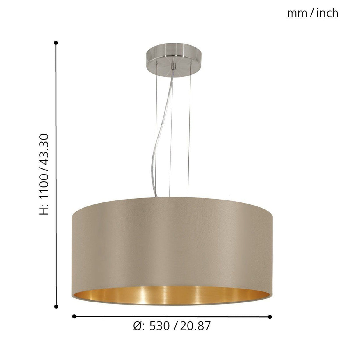 Maserlo Large Taupe and Gold Fabric Pendant Light