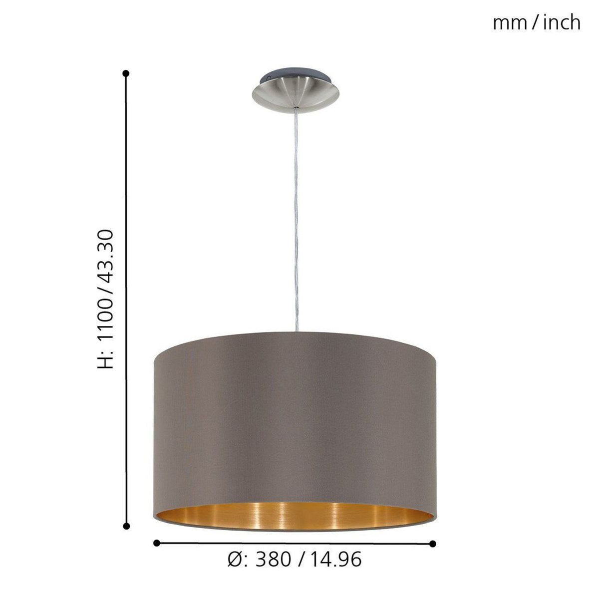 Maserlo Small Cappucino and Gold Fabric Pendant Light