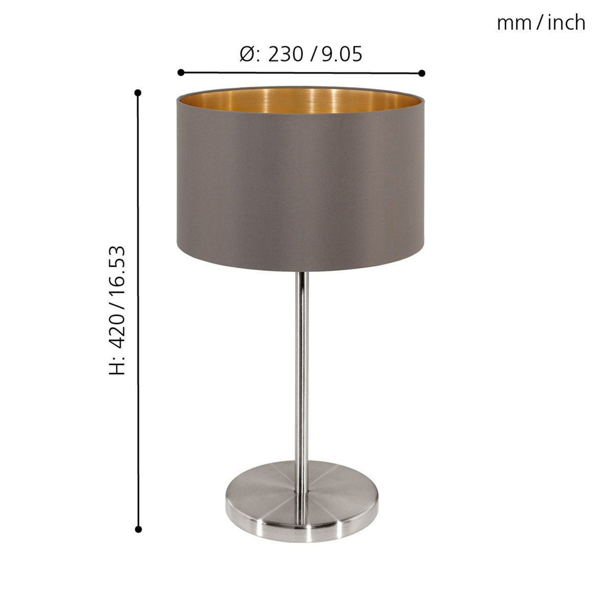 Maserlo Table Lamp with a Cappucino and Gold Shade