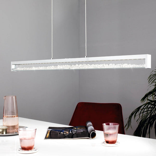 Cardito 1 LED Bar Pendant in Chrome with Clear Glass Crystal Design