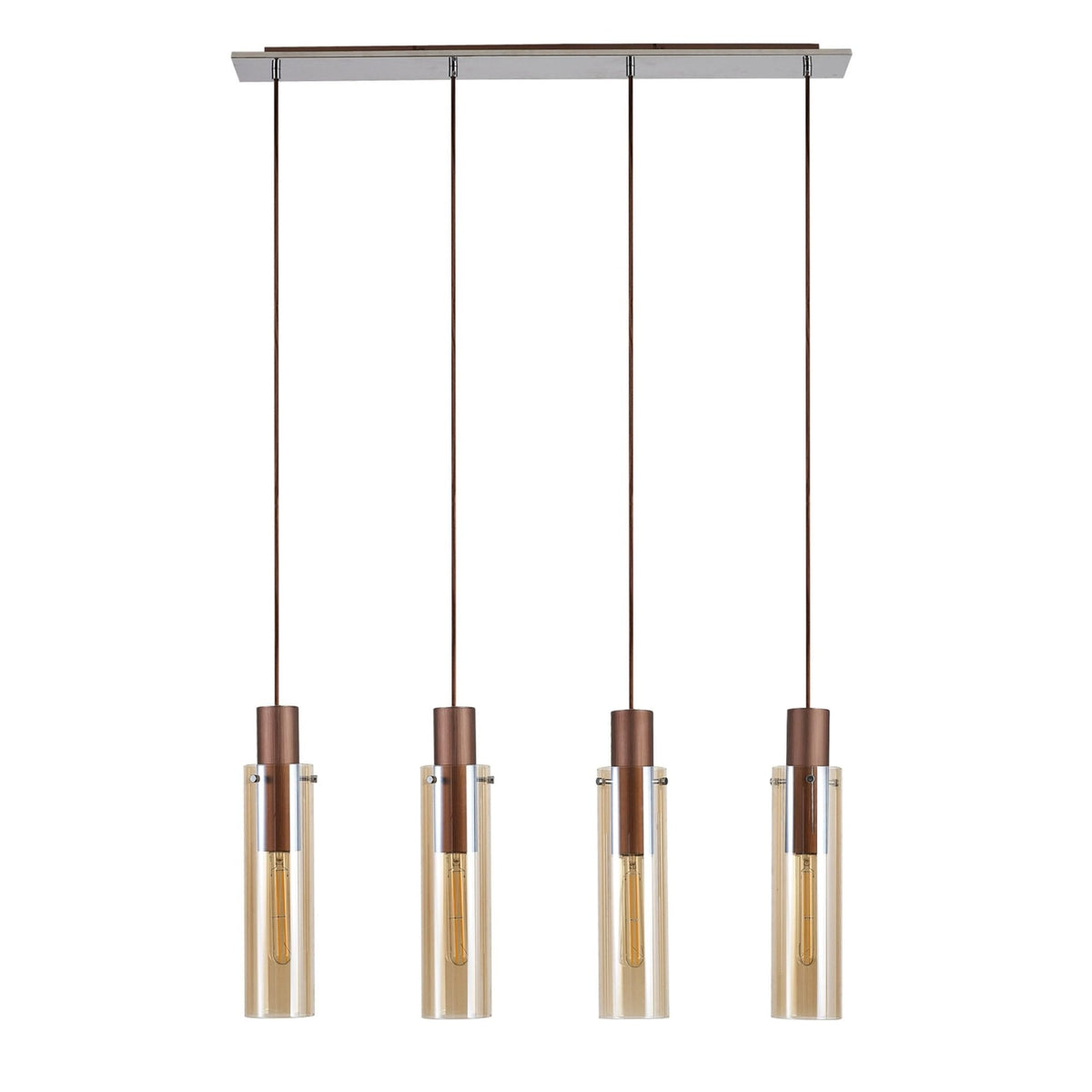 Belstone Slim 4 Drop Linear Pendant in Mocha & Polished Chrome with Amber Glass