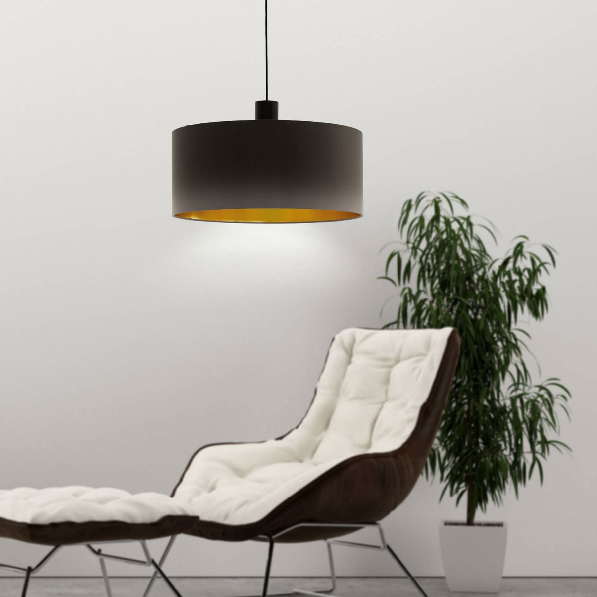 Concessa 1 Large Cappuccino and Gold Fabric Pendant Light