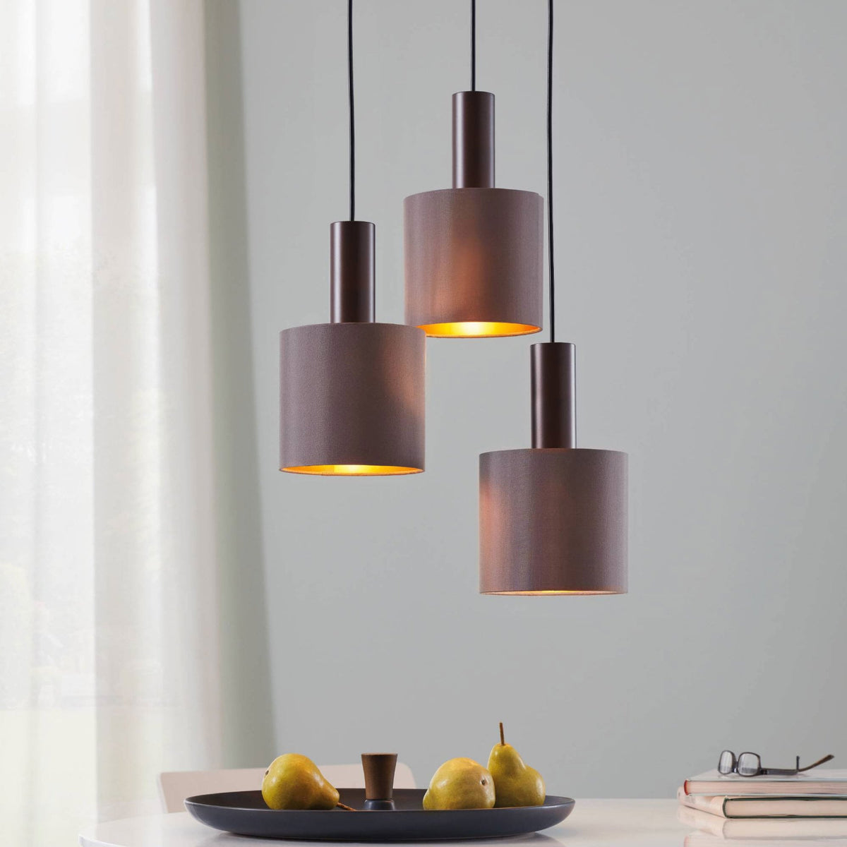 Concessa 1 Triple Drop Cluster Pendant Light in Cappuccino and Gold