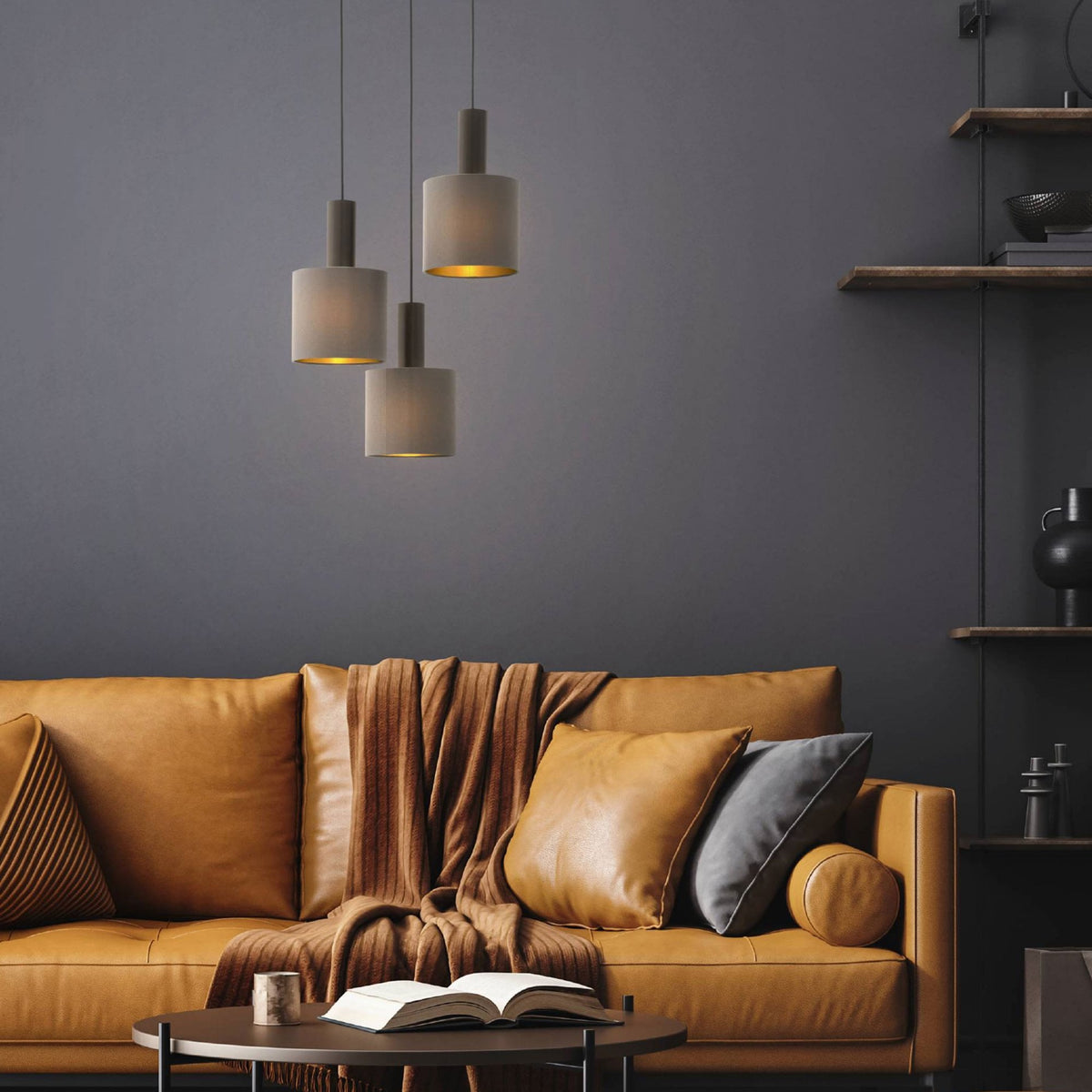 Concessa 1 Triple Drop Cluster Pendant Light in Cappuccino and Gold