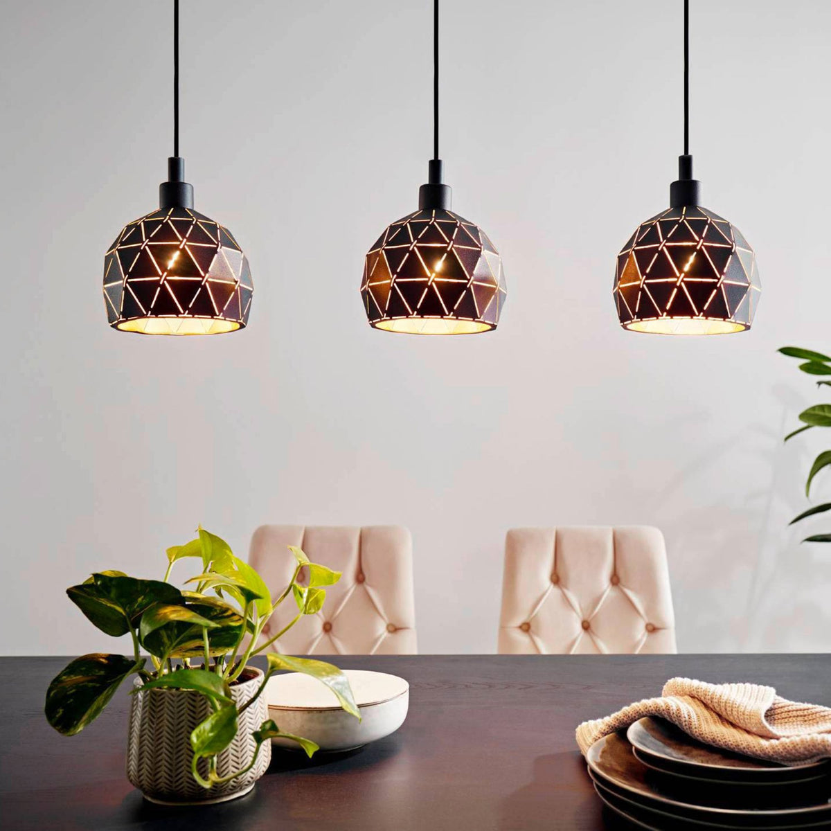 Roccaforte Triple Bar Pendant Light in Black and Gold