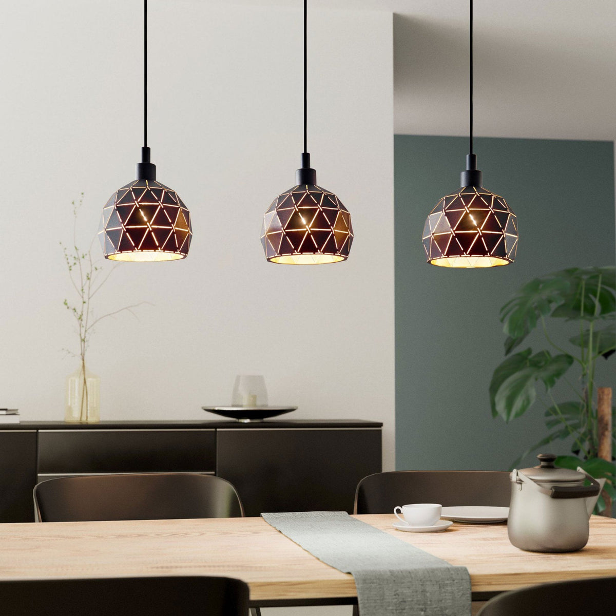 Roccaforte Triple Bar Pendant Light in Black and Gold
