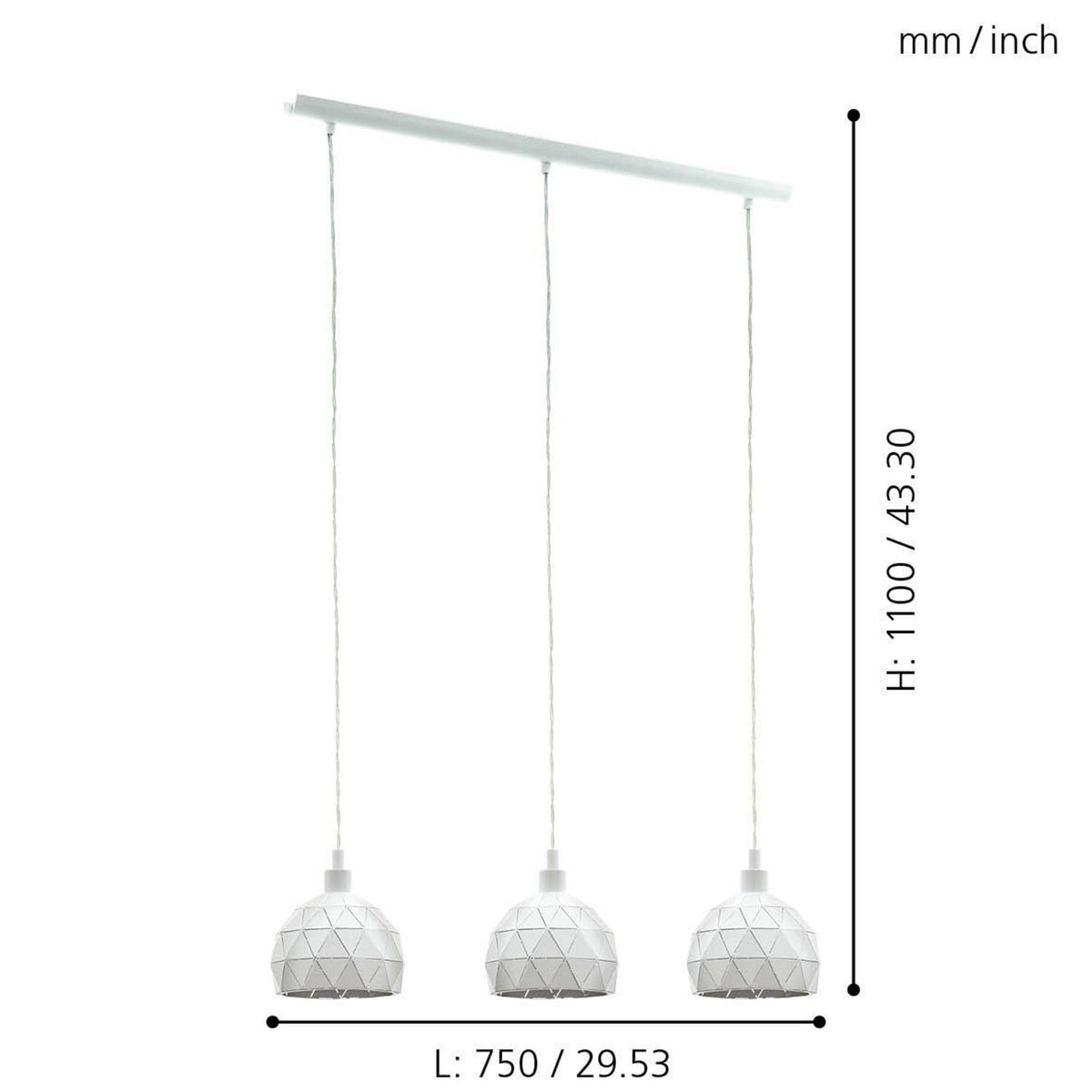 Roccaforte Triple Bar Pendant Light in White