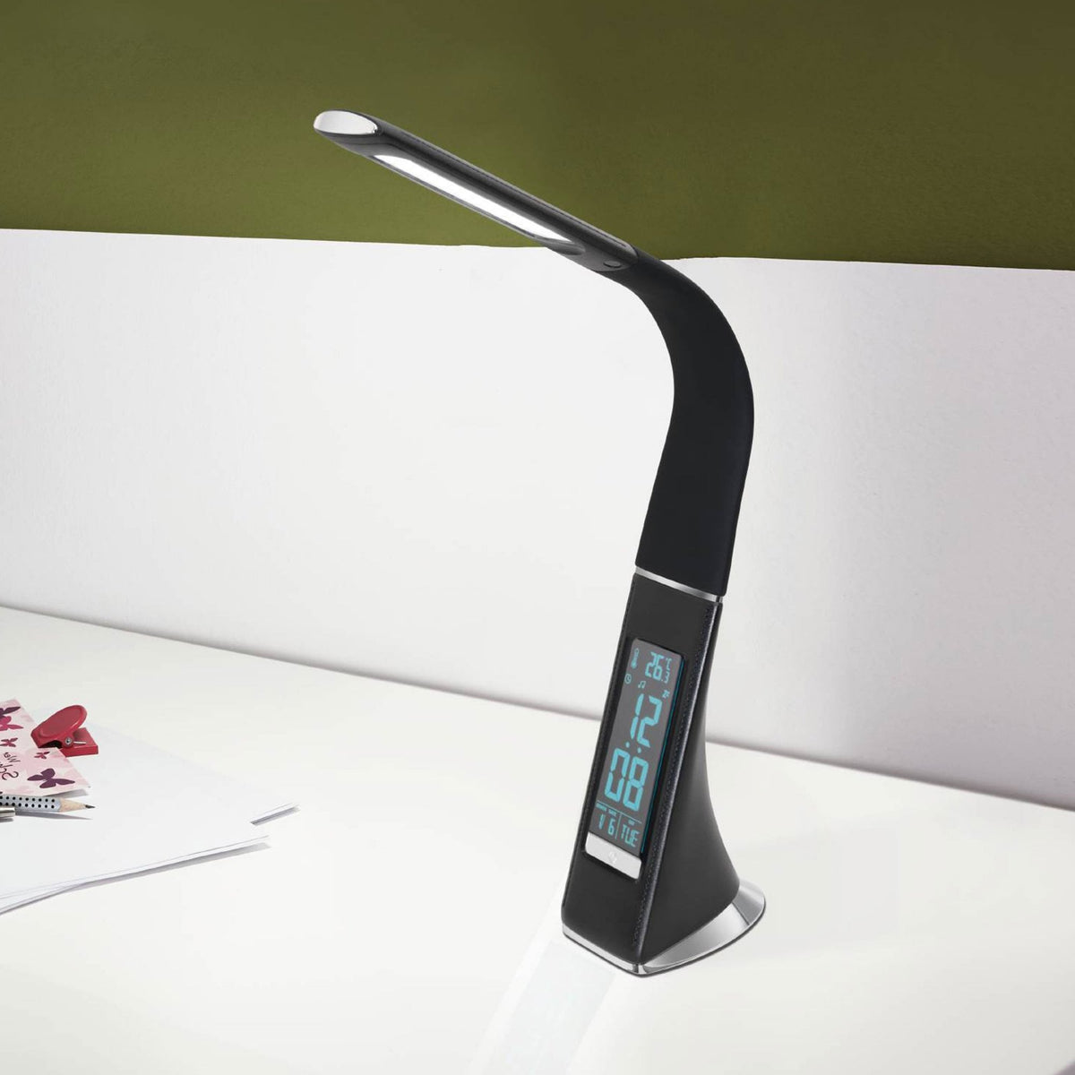 Cognoli Touch Dimmable LED Black Clock Desk Lamp