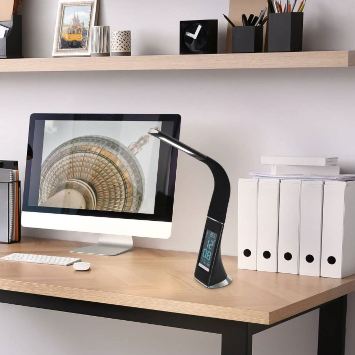 Cognoli Touch Dimmable LED Black Clock Desk Lamp