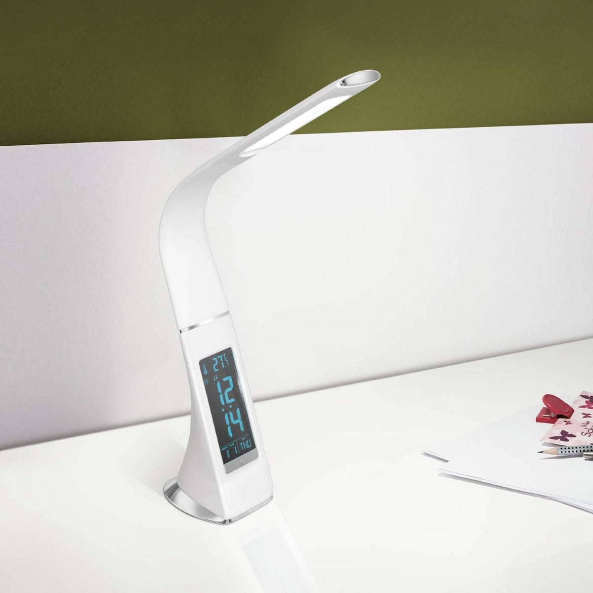 Cognoli Touch Dimmable LED White Clock Desk Lamp