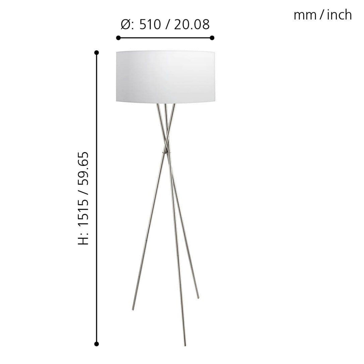 Fondachelli Tripod Floor Lamp in Nickel with White and Silver Shade