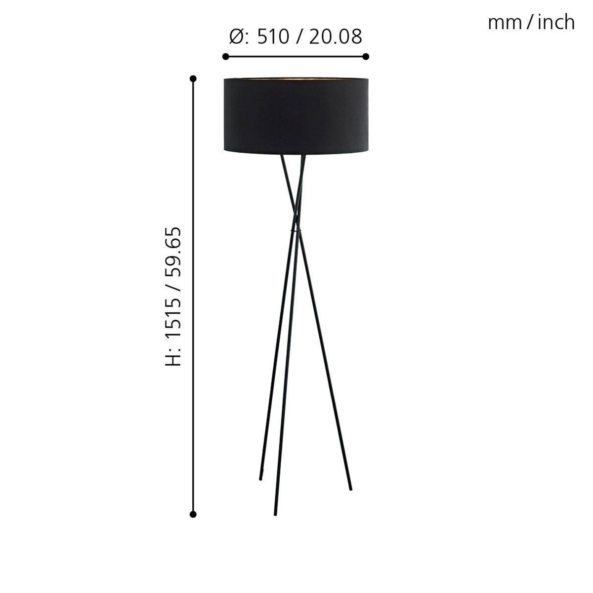 Fondachelli Tripod Floor Lamp in Black with Black and Copper Shade