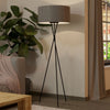 Fondachelli Tripod Floor Lamp in Black with Grey Fabric Shade