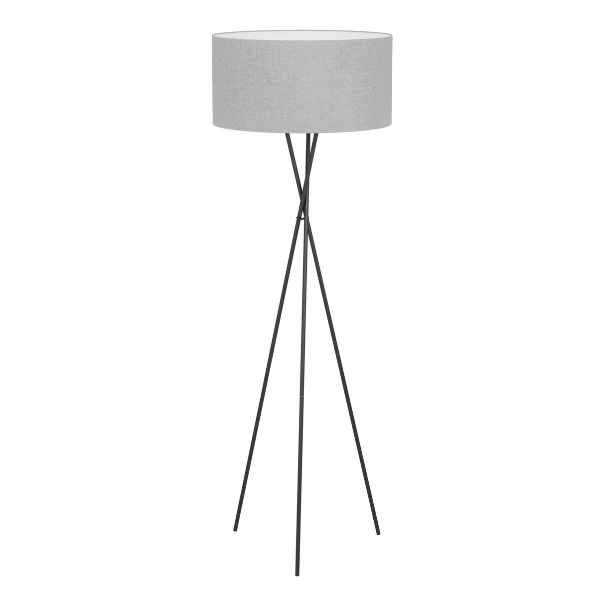Fondachelli Tripod Floor Lamp in Black with Grey Fabric Shade