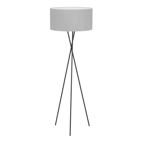 Fondachelli Tripod Floor Lamp in Black with Grey Fabric Shade