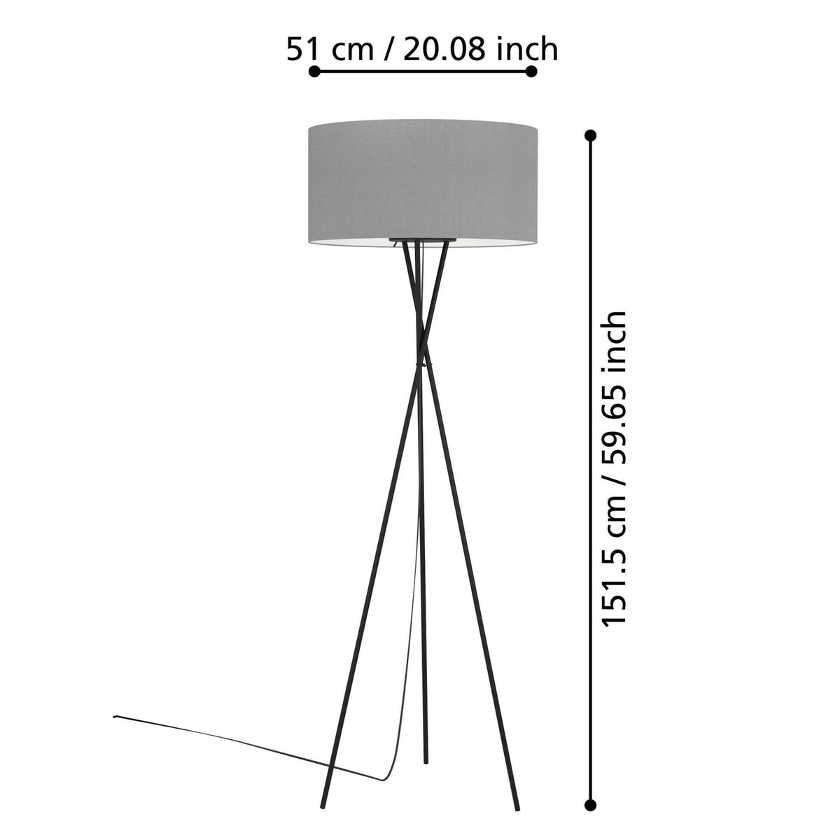 Fondachelli Tripod Floor Lamp in Black with Grey Fabric Shade