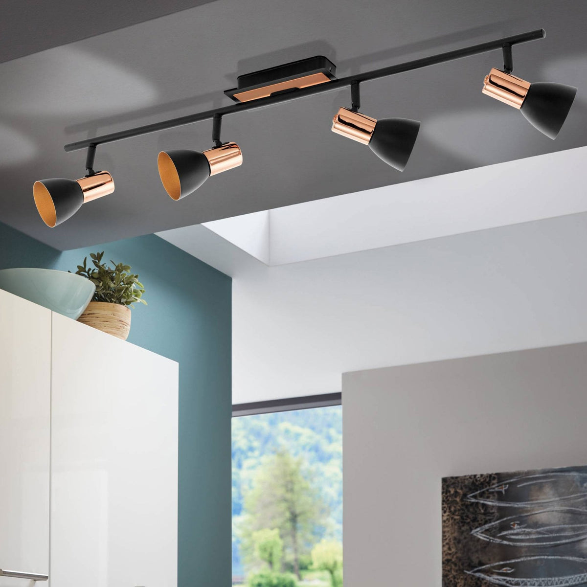 Barnham Four Light Spotlight in Black and Copper