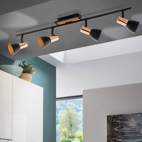 Barnham Four Light Spotlight in Black and Copper