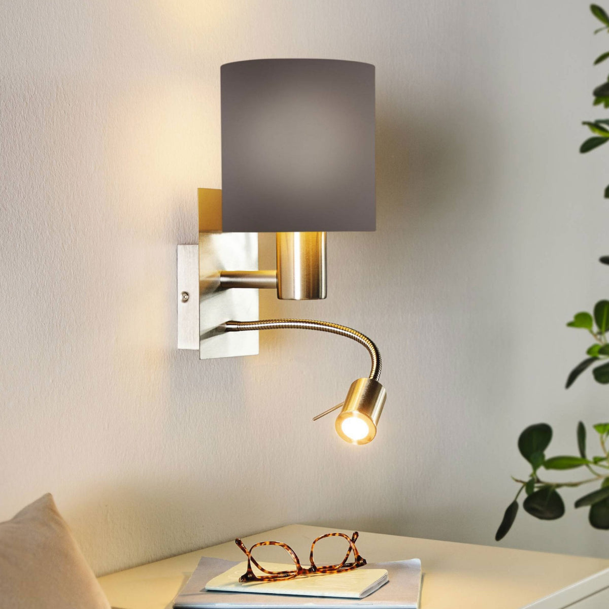 Pasteri Wall Light with Anthracite Shade and LED Reader