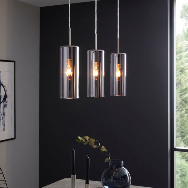 Selvino Triple Pendant with Transparent Black Vaporized Glass