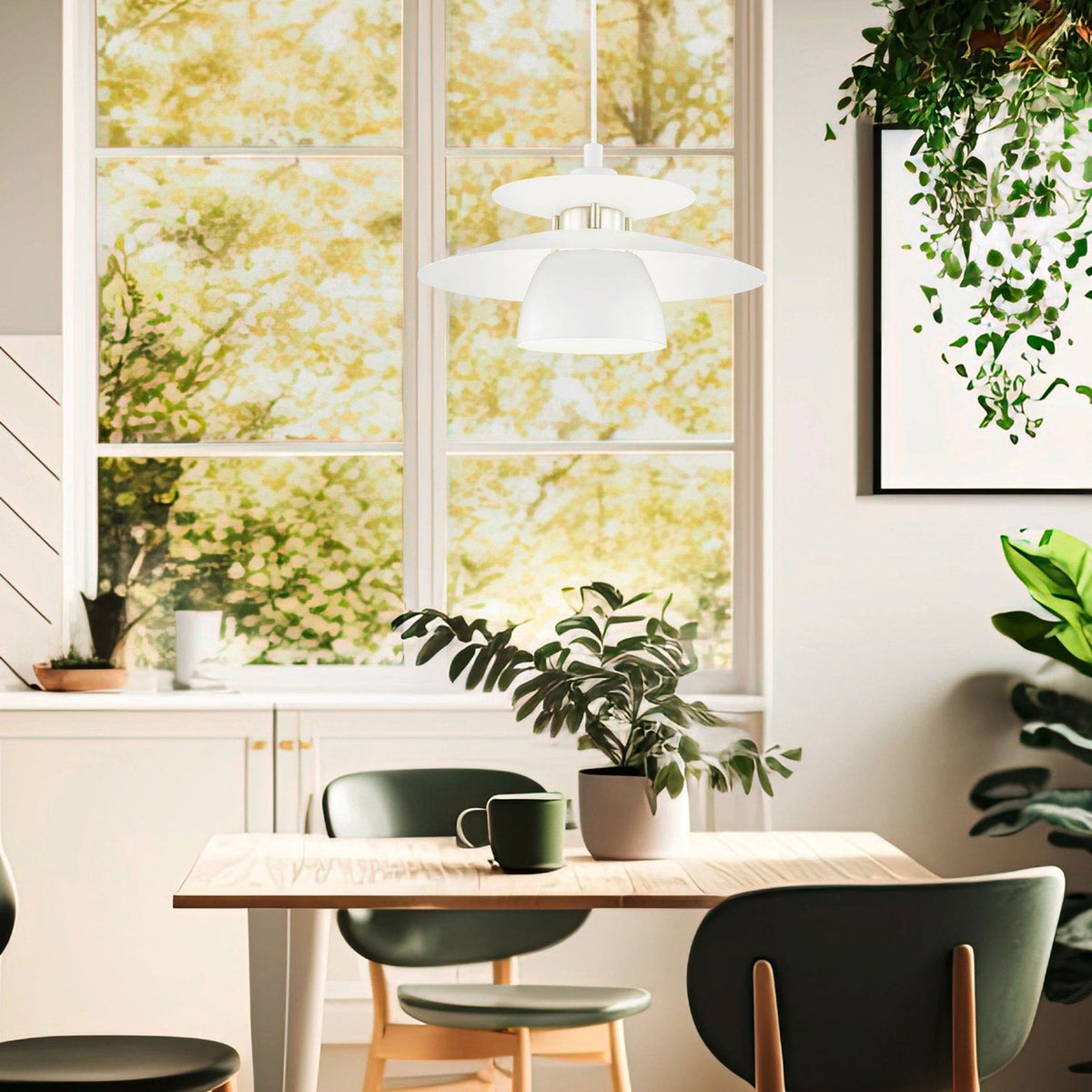 Brenda White and Satin Nickel Pendant Light