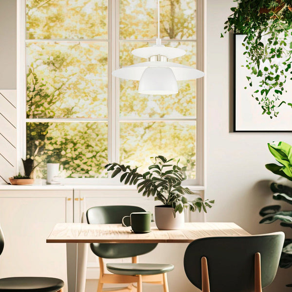 Brenda White and Satin Nickel Pendant Light