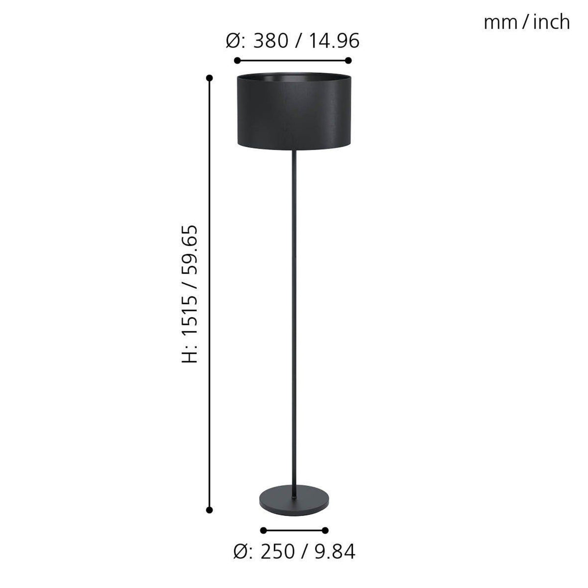 Maserlo 1 Black Floor Lamp with a Black Shade