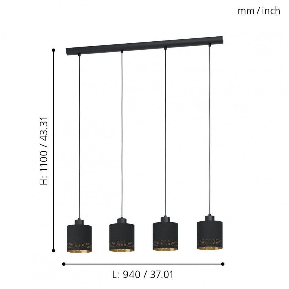 Esteperra Four Drop Bar Pendant in Black & Gold