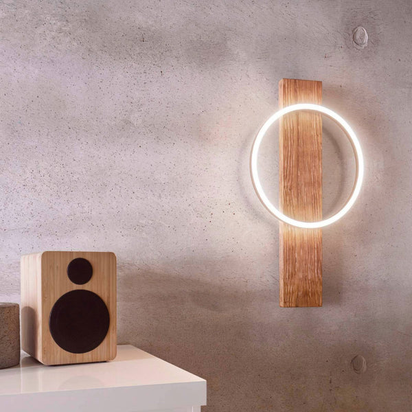 Boyal LED Single Ring Wall Light in Black & Rustic Oak