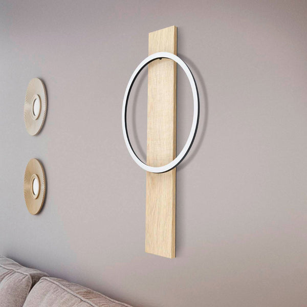Boyal LED Single Ring Wall Light in Black & Oak Colour