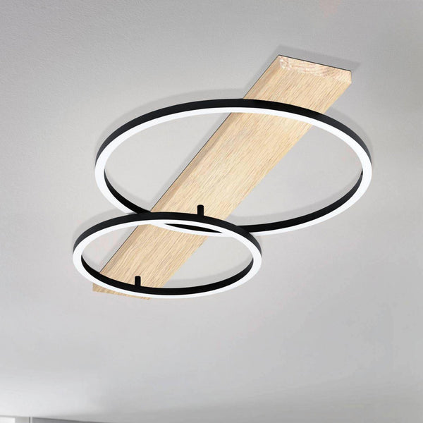 Boyal LED Twin Ring Ceiling Light in Black & Oak Colour