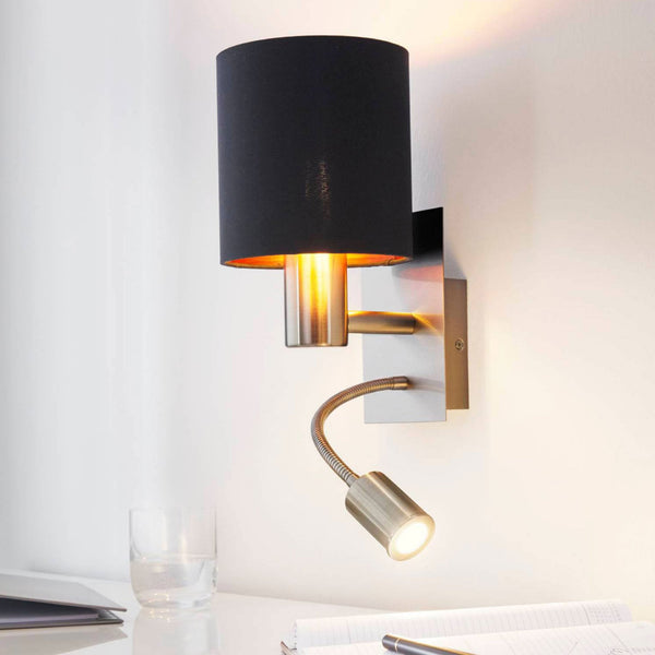 Pasteri Wall Light with Black & Copper Shade and LED Reader