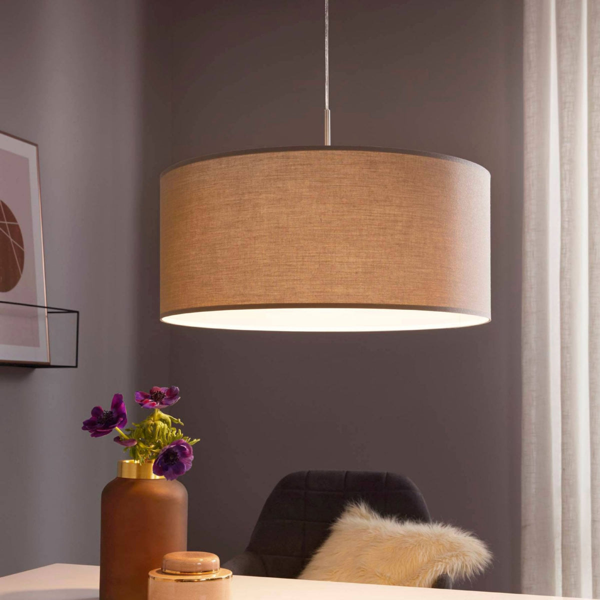Pasteri Large Taupe and White Fabric Pendant Light