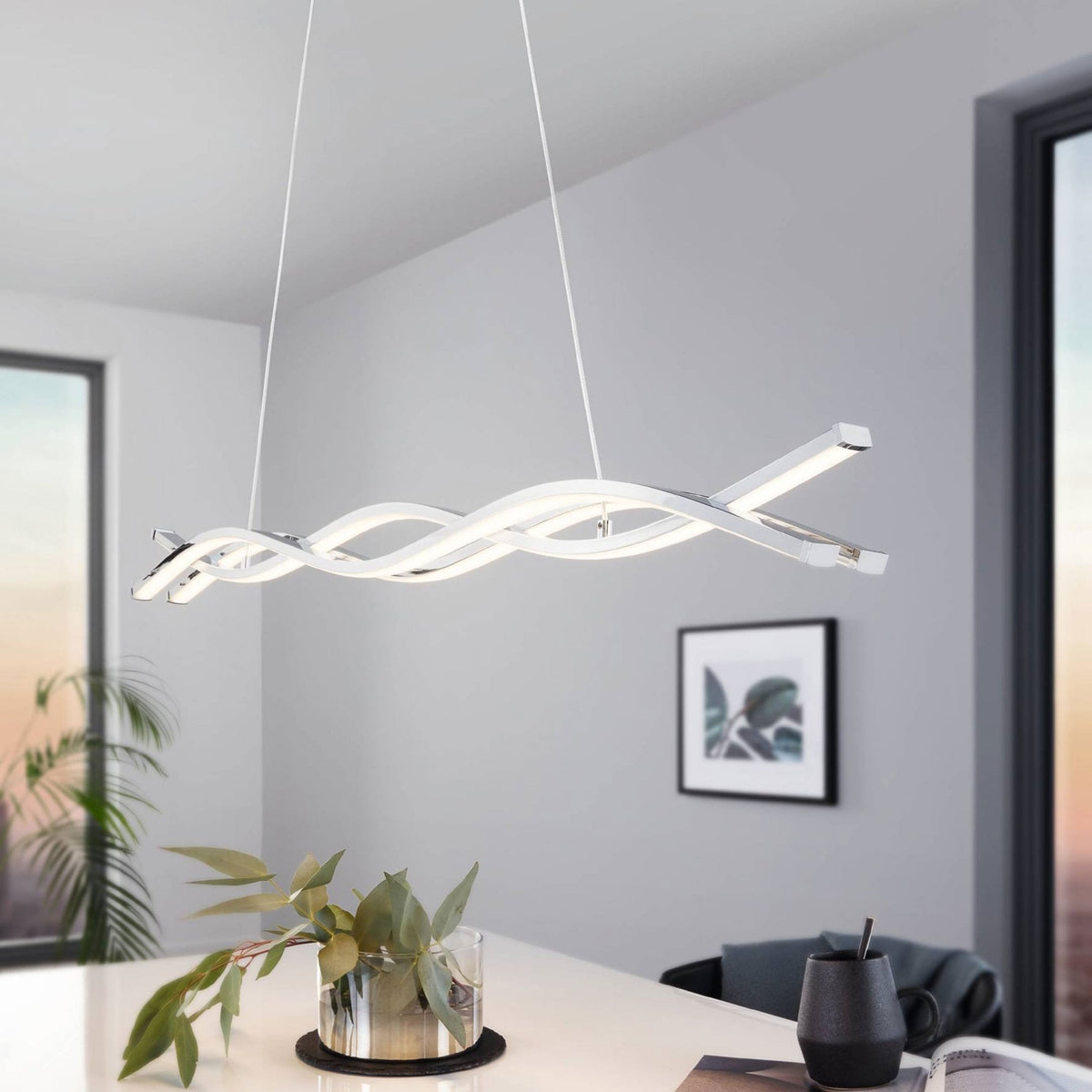 Lasana 2 Chrome and White 39w LED Pendant