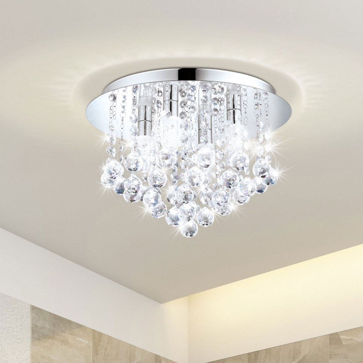 Almonte IP44 Large 500mm Bathroom Ceiling Light in Chrome & Crystal