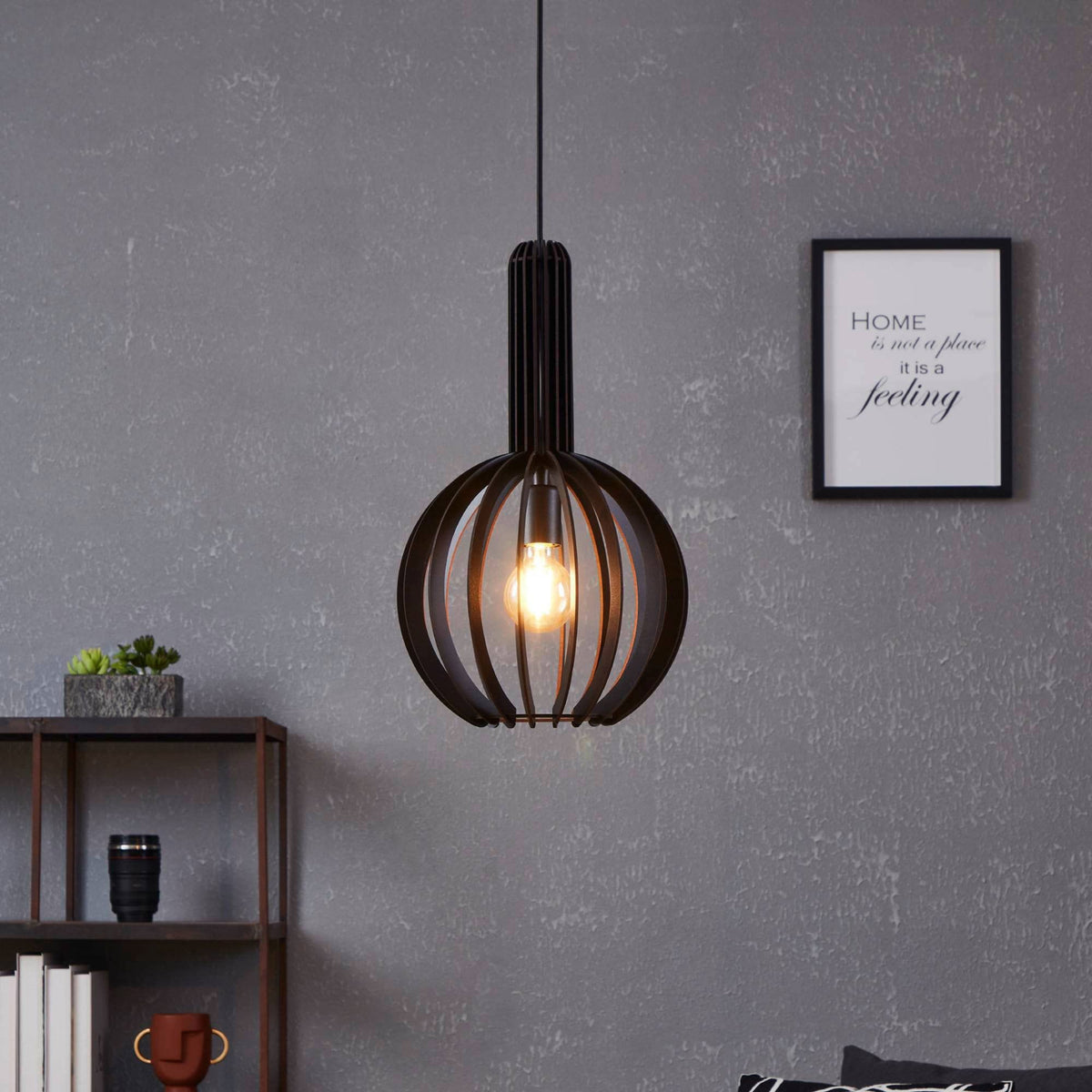 Velasco 310mm Wooden Pendant in Black
